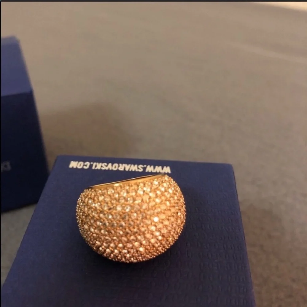 Swarovski Rose Gold Dome Ring with Clear Crystals